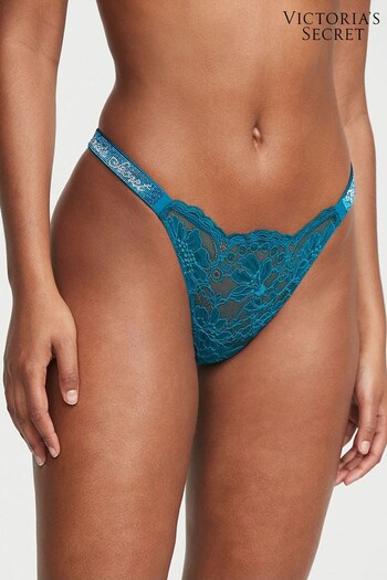 Victoria's Secret Evening Tide Blue Lace Thong Shine Strap Knickers (Q35053) | £10
