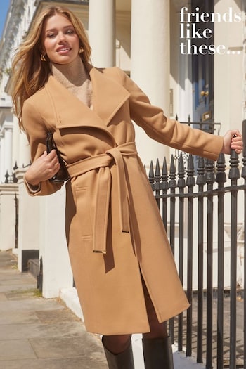 Friends Like These Camel Petite Funnel Neck Wrap Belted Coat (Q35077) | £72