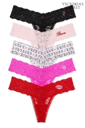 Victoria's Secret Pink/Black/Red Thong Lace Knickers Multipack (Q35161) | £25