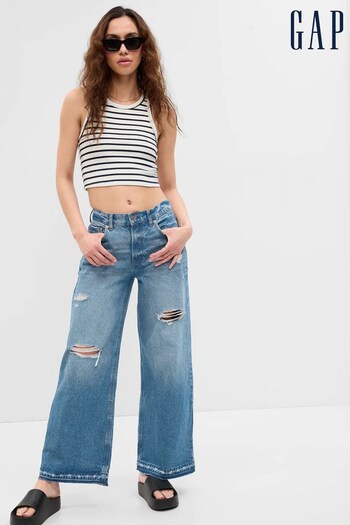 Gap Light Wash Blue Low Rise Wide Leg Ripped Loose Jeans (Q35272) | £45