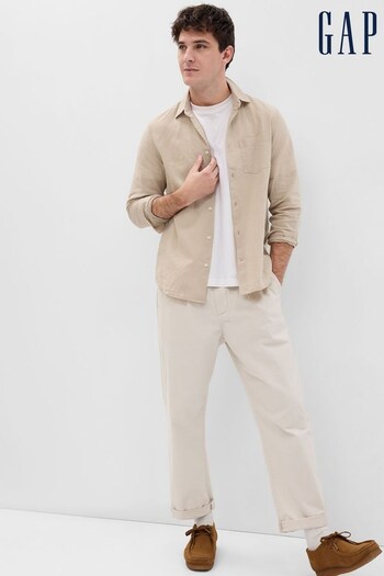 Gap Beige Linen-Cotton Long Sleeve Shirt (Q35388) | £45