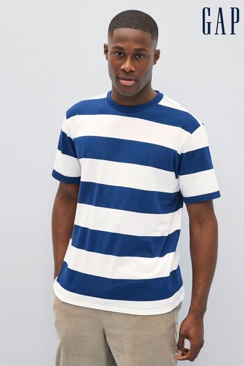 Gap Navy Blue & White Organic Cotton Short Sleeve Crewneck T-Shirt (Q35391) | £20