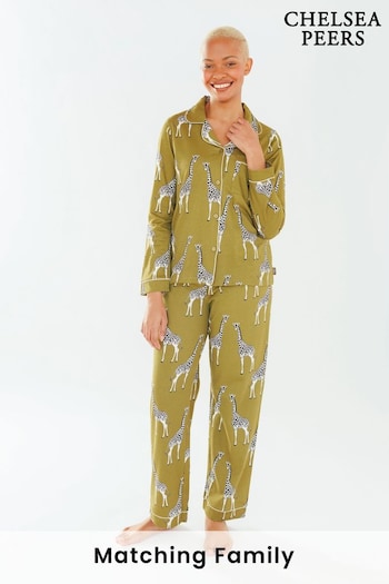 Chelsea Peers Green Organic Cotton Button Up Long Pyjama Set - Women's (Q35522) | £48