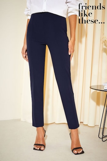 All Womens New In Navy Blue Stretch Pintuck Smart Trousers (Q35559) | £26