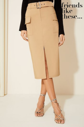 Friends Like These Neutral Utility Super Stretch Tailored Midi Skirt (Q35563) | £36