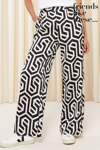 Friends Like These Black/White Wide Leg Pull On Trousers (Q35590) | £32