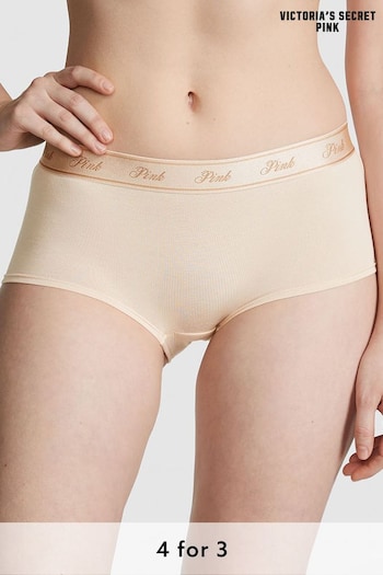 Victoria's Secret PINK Marzipan Nude Cotton Logo Boyshort Knickers (Q35612) | £9