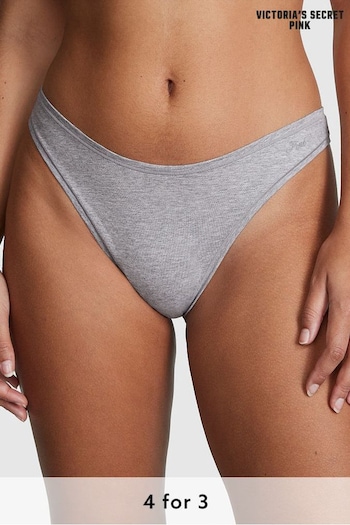 Victoria's Secret PINK Medium Heather Grey Cotton Thong Knickers (Q35614) | £9