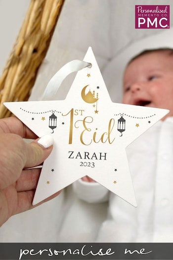 Personalised 1st Eid Wooden Star Decoration by PMC (Q35626) | £10