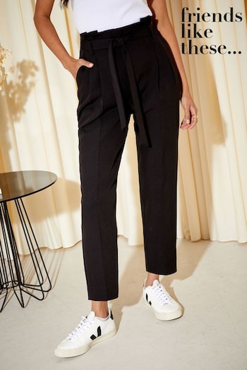 Friends Like These Black Paperbag High Waist Belted Trousers (Q35810) | £32