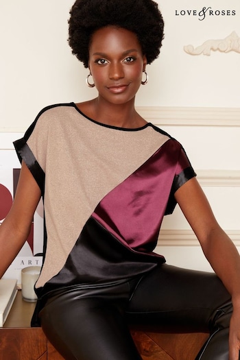 All Occasion & Partywear Berry Red Colourblock Roll Sleeve Round Neck T-Shirt (Q35942) | £28