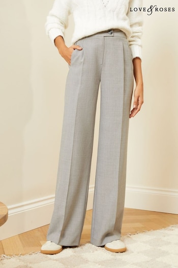 Love & Roses Grey Tab High Waist Wide Leg Tailored negros Trousers (Q35944) | £40