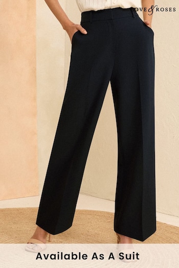 Love & Roses Navy Blue High Waist Wide Leg Tailored Trousers found (Q35945) | £40