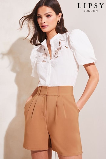 Lipsy Camel High Waisted Tailored Summer Shorts (Q35953) | £32