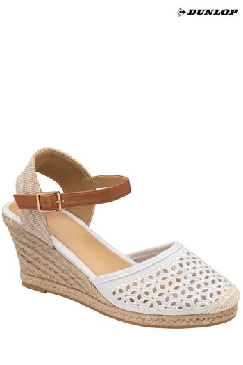 Dunlop White Wedge Sole Espadrille  Sandal With Crochet Upper (Q35970) | £40