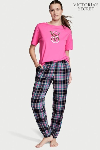 Victoria's Secret Black Pink Tartan Long Cuffed Pyjamas (Q35986) | £45