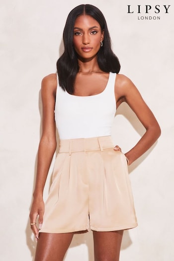 Lipsy Champagne Gold High Waisted Tailored Summer Shorts (Q36067) | £15.50