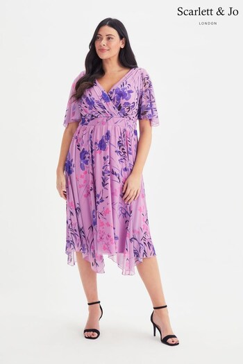 Scarlett & Jo Purple Floral Julie Hanky Hem Dress (Q36083) | £90