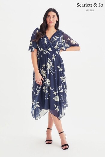 Scarlett & Jo Navy Floral Julie Hanky Hem Dress (Q36084) | £90