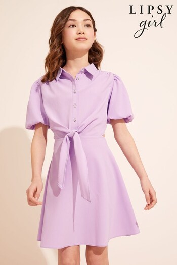 Lipsy Lilac Poplin Diamonte Button Shirt Dress (Q36097) | £26 - £34