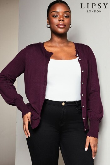 Lipsy Wild Berry Red Curve Scallop Detail Crew Neck Button Through Cardigan (Q36141) | £28