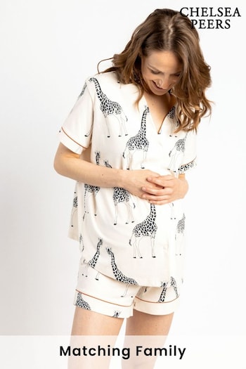 Chelsea Peers Cream Maternity Organic Button Up V-Neck Short Pyjama Set (Q36278) | £35