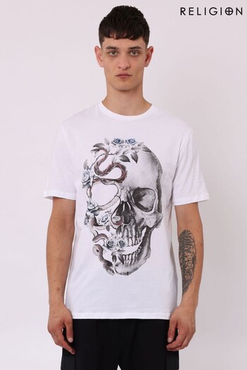 Religion White Regular Fit T-Shirt With Chest Graphic (Q36289) | £38