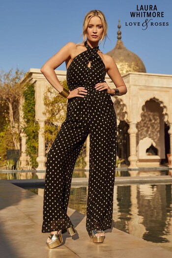 Fashion Union Exclusive beach shirt with puff sleeve in mustard wave print co-ord Black and Gold Metallic Twist Cross Neck Wide Leg Summer Jumpsuit (Q36311) | £55