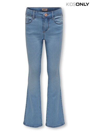 ONLY KIDS Light Blue Flare Leg Jeans floral-print With Adjustable Waist (Q36325) | £25