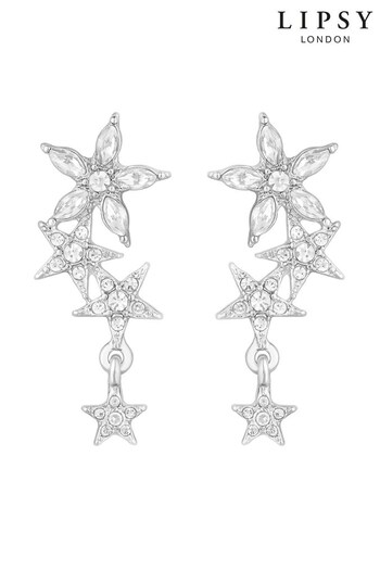 Lipsy Jewellery Silver Crystal Star Climber Earrings (Q36357) | £14