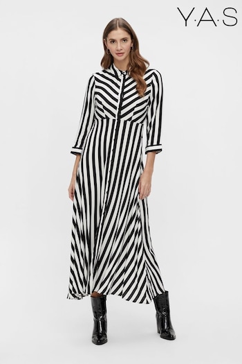 Y.A.S Black & White Stripe Maxi Length Shirt Dress (Q36416) | £45