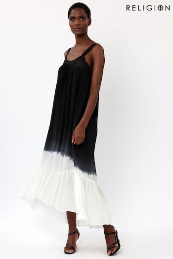 Religion Black Dip Dye Floaty Midi Maxi Dress In Beautiful Floral And Dip Dyes (Q36523) | £112