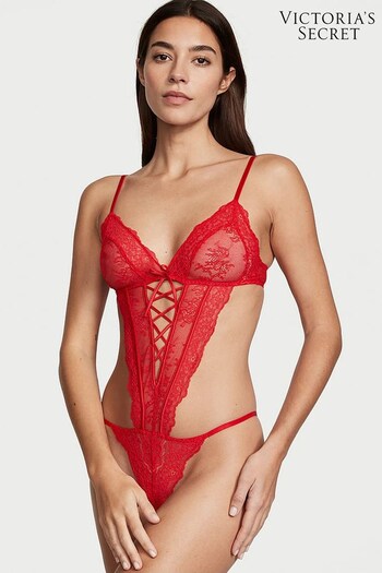 Victoria's Secret Lipstick Red Soft Cup Crotchless Bodysuit (Q36541) | £45