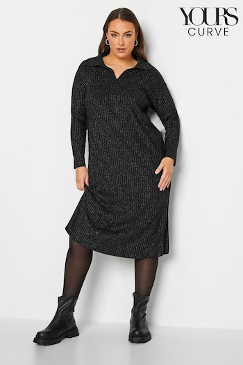 Yours Curve Black Luxury Ribbed Dress (Q36570) | £19