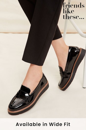 shakira diamante block heel sandals Black Wide FIt Wedge Platform Comfort Loafer (Q36587) | £29