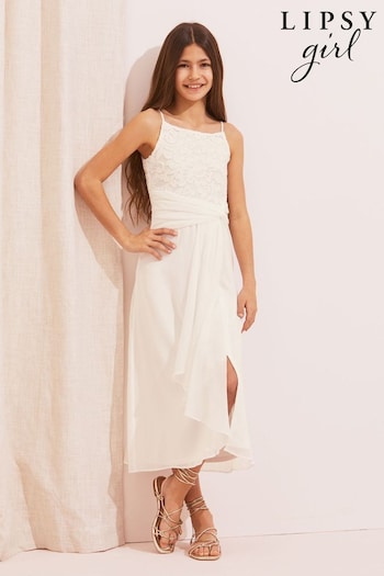Lipsy White Lace Strap Maxi Occasion Dress (Q36694) | £37 - £43