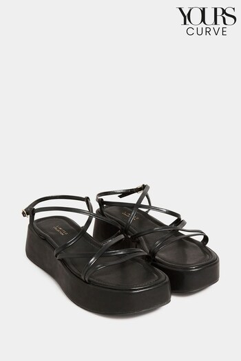 Yours Curve Black Extra-Wide Fit Strappy Flatform (Q36787) | £33