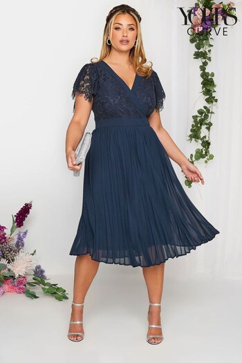 Yours Curve Blue London Occasion Lace Wrap Pleat Midi Dress (Q36791) | £75