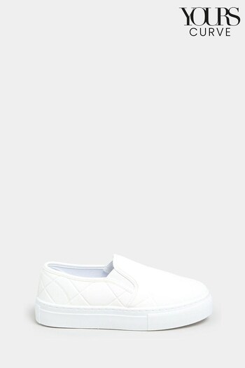 Yours Curve White Extra-Wide Fit Quilted Slip On Trainer (Q36813) | £26