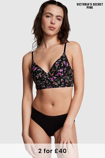 Victoria's Secret PINK Pure Black Ground Floral Non Wired Push Up Lounge Bralette (Q36860) | £30