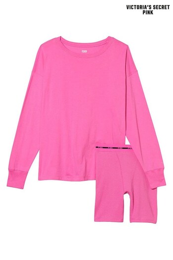 Victoria's Secret PINK Pink Berry Long Sleeve T-Shirt and Sleep Boxer Short Set (Q36886) | £40