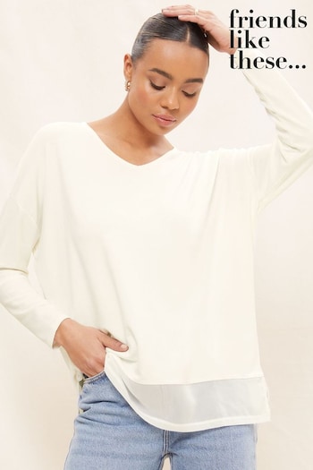 All Party Decorations White Soft Jersey V Neck Long Sleeve Tunic Top (Q36949) | £23