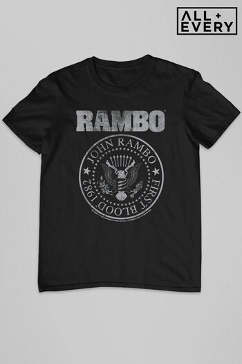 All + Every Black John Rambo First Blood Badge Men's T-Shirt (Q37054) | £22