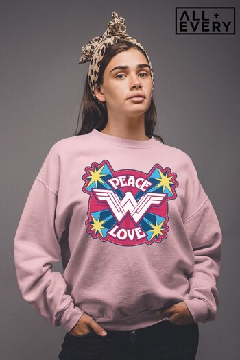All + Every Light Pink Wonder Woman Peace Love Crest Women's Sweatshirt (Q37062) | £32
