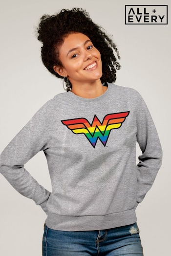 All + Every Heather Grey Wonder Woman Rainbow Logo Women's Sweatshirt (Q37065) | £36