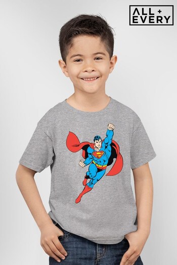 All + Every Heather Grey Superman Flying Through The Air Kids T-Shirt (Q37076) | £18