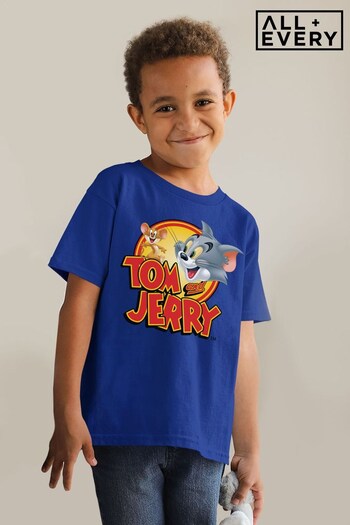 All + Every Royal Blue Tom And Jerry Smiling Logo Kids T-Shirt (Q37079) | £18