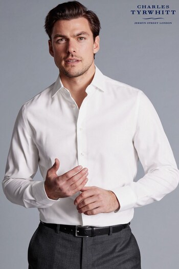 Charles Tyrwhitt White Non-Iron Cotton Linen Plain Slim Fit Shirt (Q37118) | £60