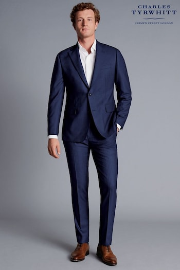 Charles Tyrwhitt French Blue Slim Fit Ultimate Performance Stripe Suit Jacket (Q37136) | £270