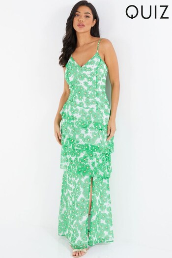 Quiz Green Multi Chiffon Floral Tiered Maxi Dress (Q37286) | £50